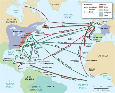 1750 British Atlantic Trade Economic Map Homeschool History