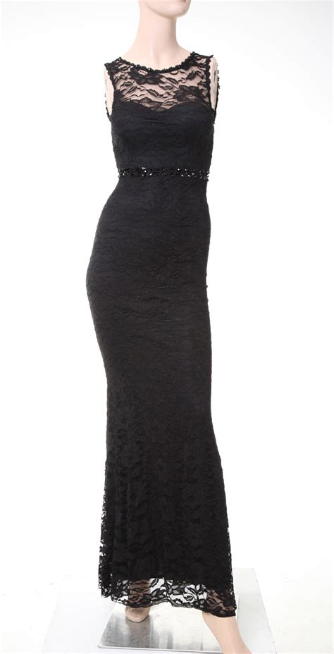 hot sexy black lace sleeveless long evening party gown n11132