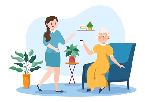 Elderly Care Services Hand Drawn Cartoon Flat Illustration With