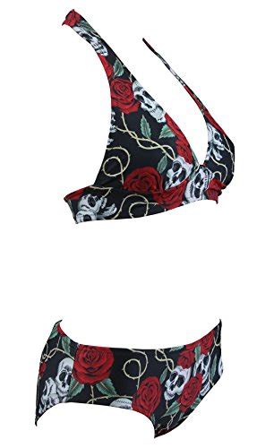 Aloha Beachwear Damen Vintage Triangel Bikini Set Totenkopf Rose