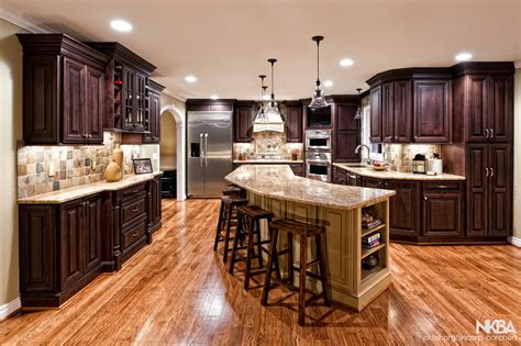 Kitchen with cherry cabinets green accents allrounder. Large Kitchen Remodel with Dark Cabinets and Cherry Floors ...