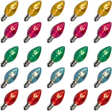 Romasaty 25 Pack C7 Multi Color Christmas Replacement Bulbs C7 Clear