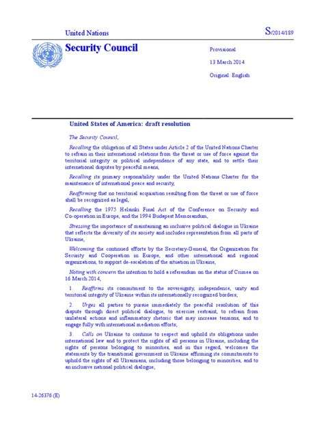 Draft Resolution In Blue Ukraine United Nations Security Council