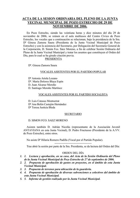 Acta De La Sesion Ordinaria Del Pleno De La Junta Vecinal Municipal