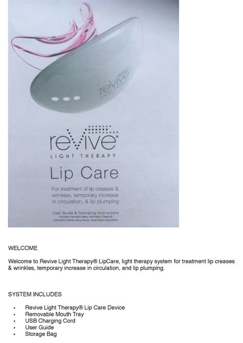 Revive Light Therapy Lip Care User Manual And Operating Instructions Pdf