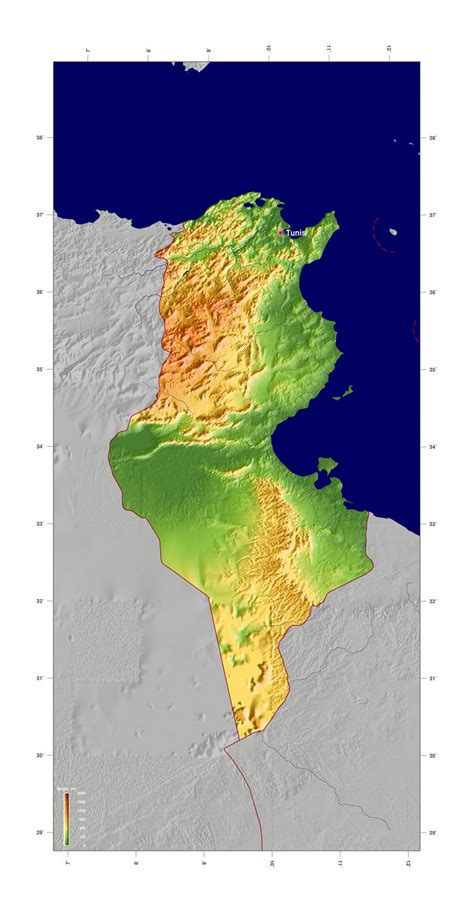 Large Elevation Map Of Tunisia Tunisia Africa Mapsland Maps Of