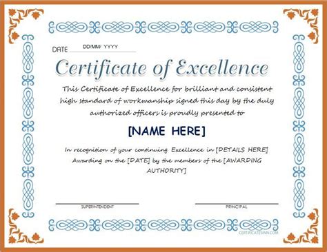Certificate Of Excellence For Ms Word Download At