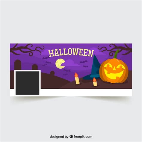 Free Vector Halloween Facebook Cover With Pumpkin In The Cemetery
