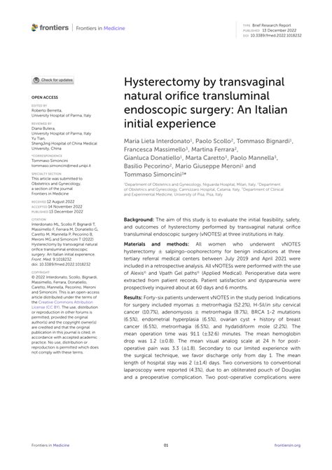 Pdf Hysterectomy By Transvaginal Natural Orifice Transluminal
