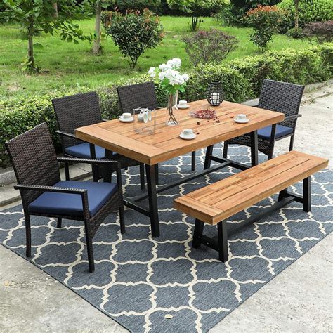 MF Studio PCS Patio Dining Set With PCS Outdoor Dining Chairs PC Acacia Wood Table And Bench