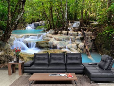 Tropical Waterfall Wall Mural Waterfall In Forest Removable Etsy
