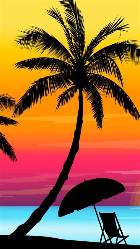 Colorful Beach Sunset Silhouette Android Wallpaper Free