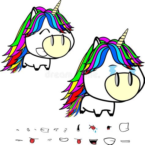 Crying Big Head Unicorn Cartoon Expressions Stock Vector Illustration