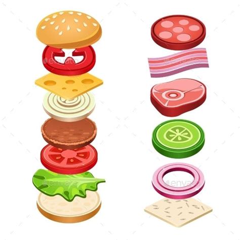 Sandwich Ingredients Food Vector Illustration | Sandwich ingredients, Sandwich drawing, Vector ...