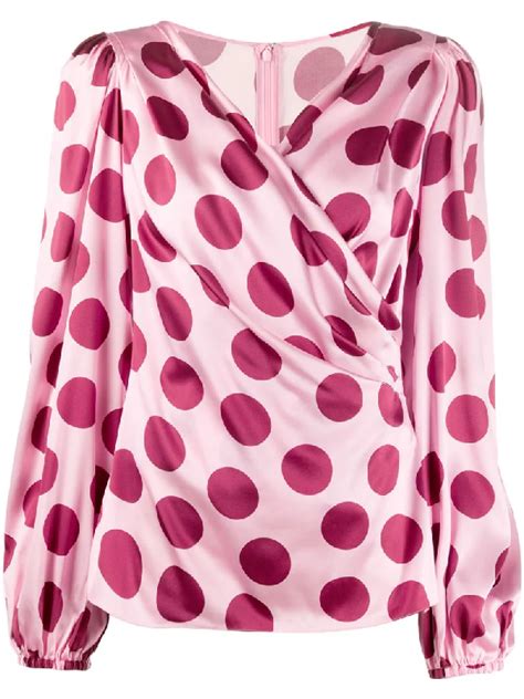 Dolce Gabbana Polka Dot Silk Blend Satin Blouse In Pink Modesens
