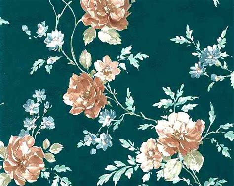 Green Floral Vintage Wallpaper Satin Textured Roses Blue Brown Etsy