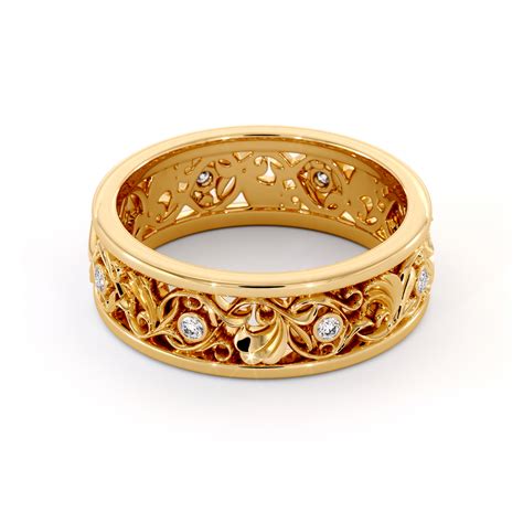 Vintage Diamonds Wedding Band Unique Womans Wedding Ring 14k Gold