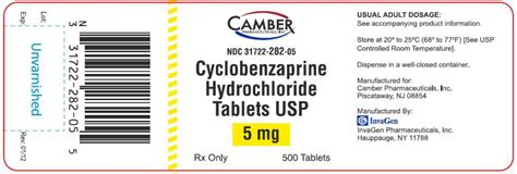 Cyclobenzaprine Hydrochloride Camber Pharmaceuticals Fda Package