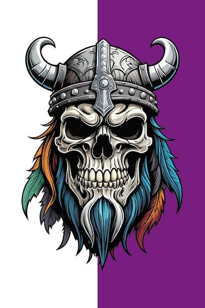 Premium Psd Viking Skull With Horned Helmet Illustration