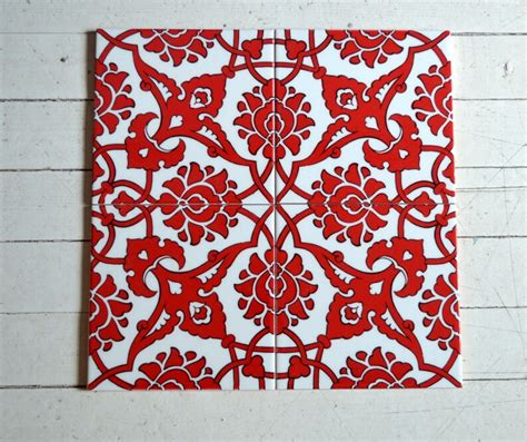 Pieces Set Turkish Iznik Tile Print Made And Ottoman Design Etsy
