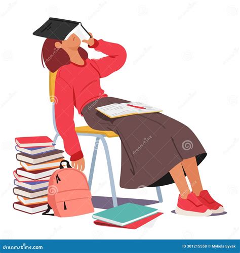 Tired Student Girl Peacefully Sleeps, Surrounded by a Fortress of Books