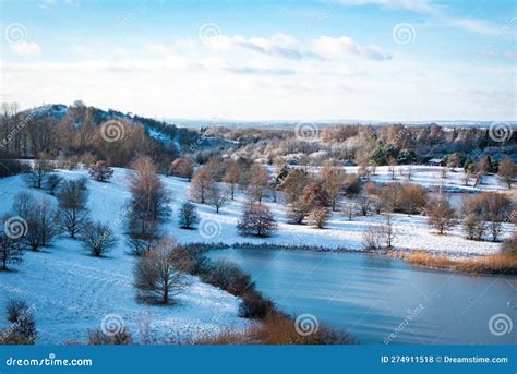 Snow Covered Landscape In The Winter Of Aarhus Denmark Hasle Stock