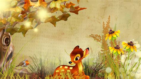 Download Bambi And Bird In Forest Wallpaper