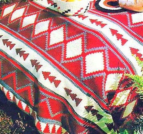 Vintage Knitting Pattern Navajo Native American Indian Blanket Afghan