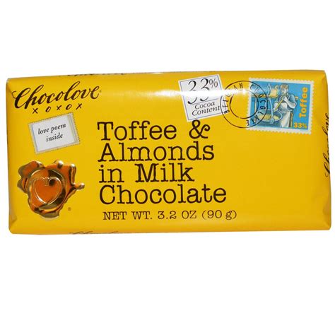 Chocolove Toffee And Almonds In Milk Chocolate 33 Cocoa 32 Oz 90 G