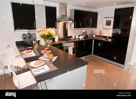 Modern Black Fitted Kitchen Stock Photo Alamy
