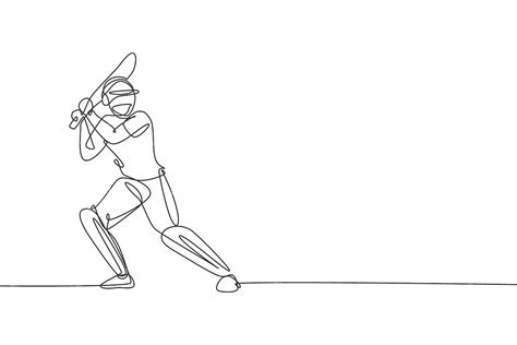 Premium Vector One Continuous Line Drawing Of Young Happy Man Cricket