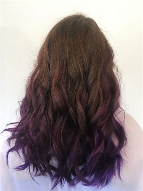 Brown Hair With Purple Ombré Tips Purple Hair Tips Brown Hair Dye