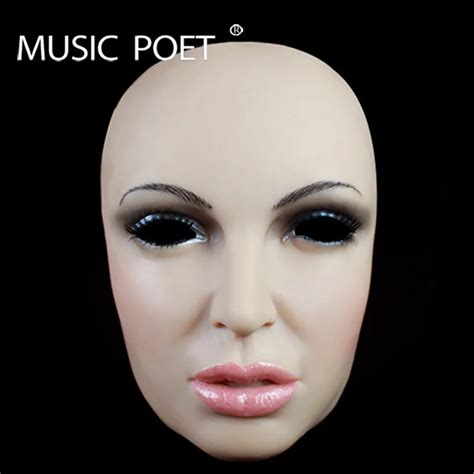Music Poet Silicone Mask Realistic Female Skin Face Halloween Dance Masquerade Headwear For