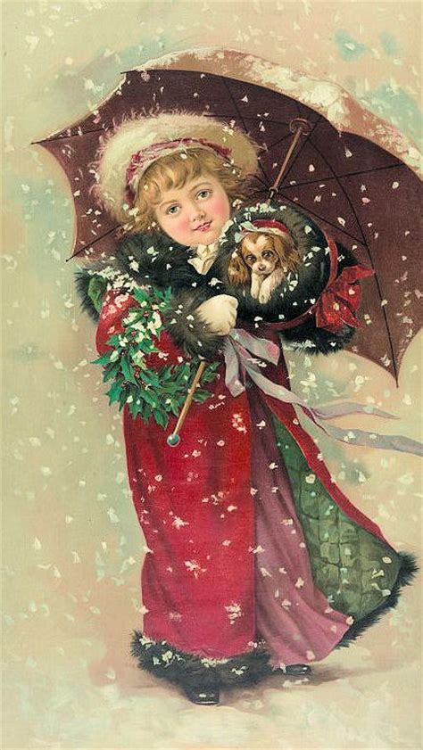 Free Vintage Clip Art Christmas Girl W Puppy The