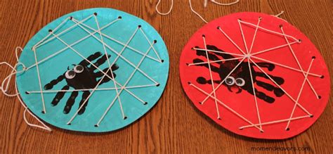 Halloween Kids Craft Handprint Spiders In A Diy Lacing Card Web