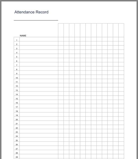 Free Printable Attendance Chart Printable Templates
