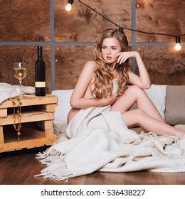 Naked Woman Wrapped Blanket Glass White Shutterstock