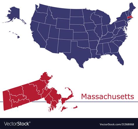Massachusetts Map Counties With Usa Map Royalty Free Vector