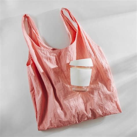 Premium Photo Pink Cloth Shopping Bag And Reusable Coffee Mug Zero