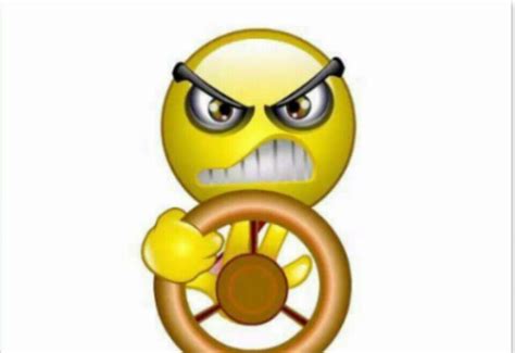 An Emoticive Smiley Face Holding A Steering Wheel With Both Hands And