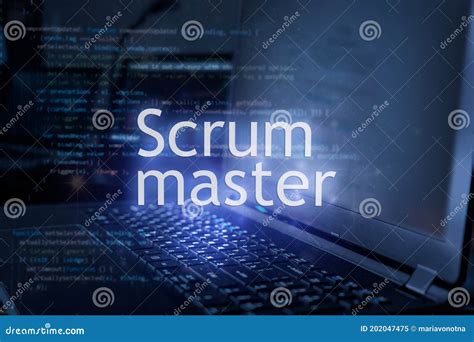 Scrum Master Inscription Against Laptop And Code Background Scrum Is