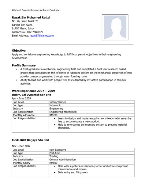 Fresh graduates often worry about finding a job due to their lack of work experience. Sample Resume for Civil Engineer Fresh Graduate 2018 ...