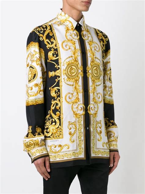 Versace Gold Baroque Print Shirt For Men Lyst Versace Shirts