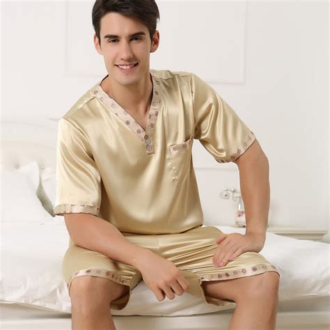 2017 New Summer Mens Pajamas Sexy Sleepwear Male Short Sleeve Shorts