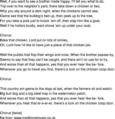 Old Time Song Lyrics Bake That Chicken Pie