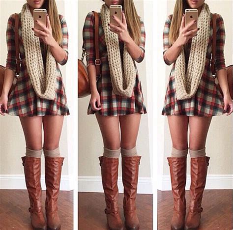 Dress Carreaux Top Fall Sweater Fall Scarves Boots