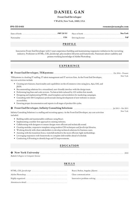 Front End Developer Resume Example And Guide For 2019 Infographic Vrogue