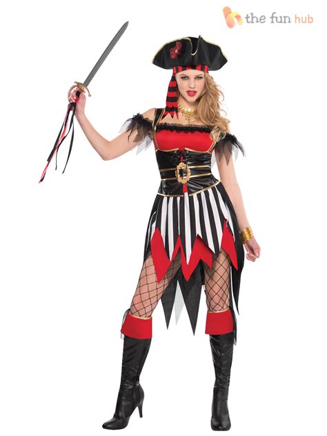 Caribbean Pirate Ladies Fancy Dress Captain Buccaneer Womens Costume Outfit Ebay