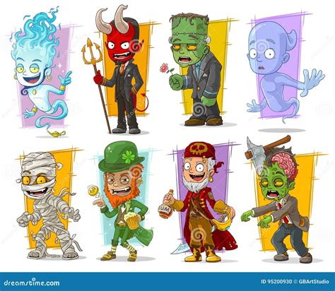 Cartoon Cool Funny Monster Characters Vector Set Stock Vector