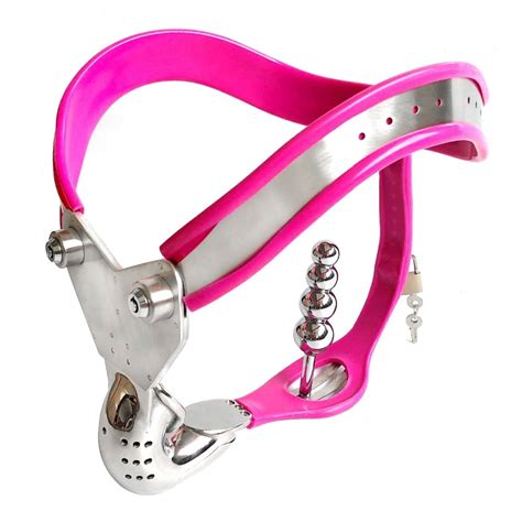 Pink Silicone Stainless Steel Chastity Belt Panty With Anal Plug Metal